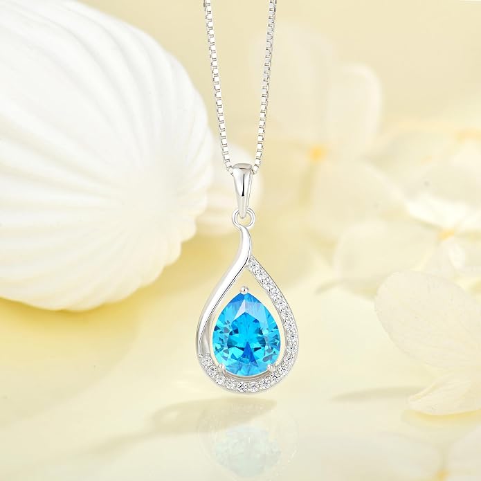 Teardrop Birthstone Necklace for Women 925 Sterling Silver White/Yellow Gold Plated Cubic Zirconia Pendant Necklace Jewelry for Her