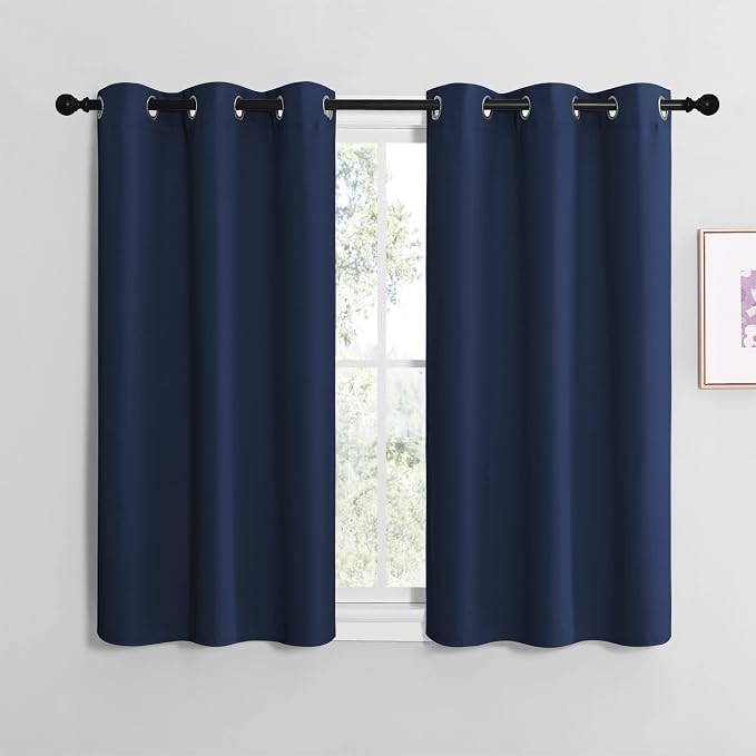 NICETOWN Blackout Draperies Curtains, Navy, 1 Pair, 34 x 36 inches, All Season Thermal Insulated Solid Grommet Top Blackout Curtains/Drapes for Kid's Room
