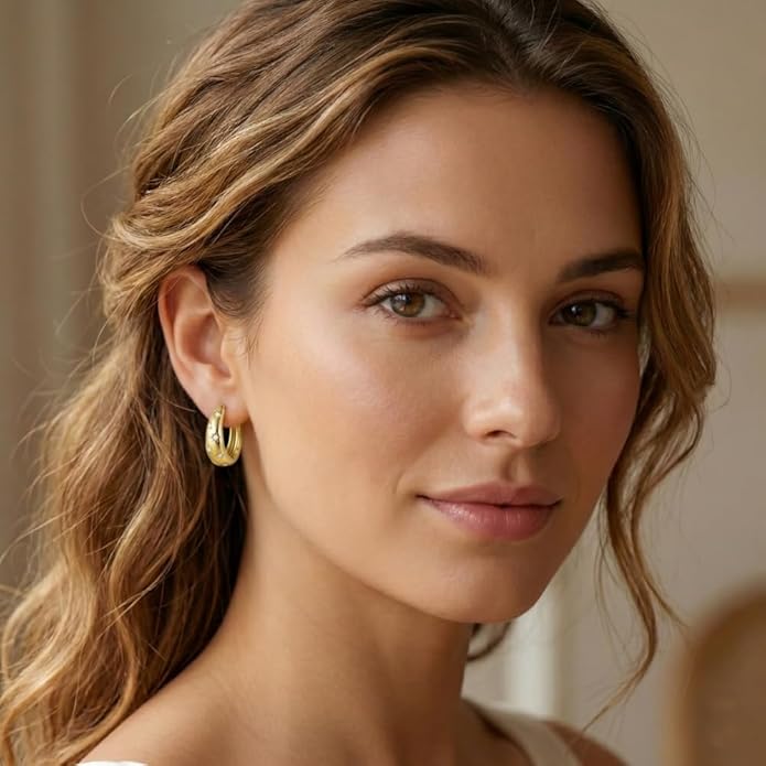 Gold Moon Star Earrings 14K Gold Earrings for Women 20mm Chunky Celestial Huggie Hoop Earrings Jewelry Gift for Girlfriend Mom