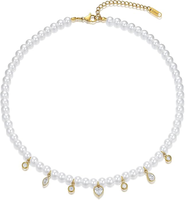 Natural Freshwater Baroque Pearl Necklace 14K Gold Plated Dainty Choker Necklace for Women Girls Snake Chain/Cuban Link/Paperclip/Ball Beaded Chain/Tennis Chain Fashion Jewelry for Gift