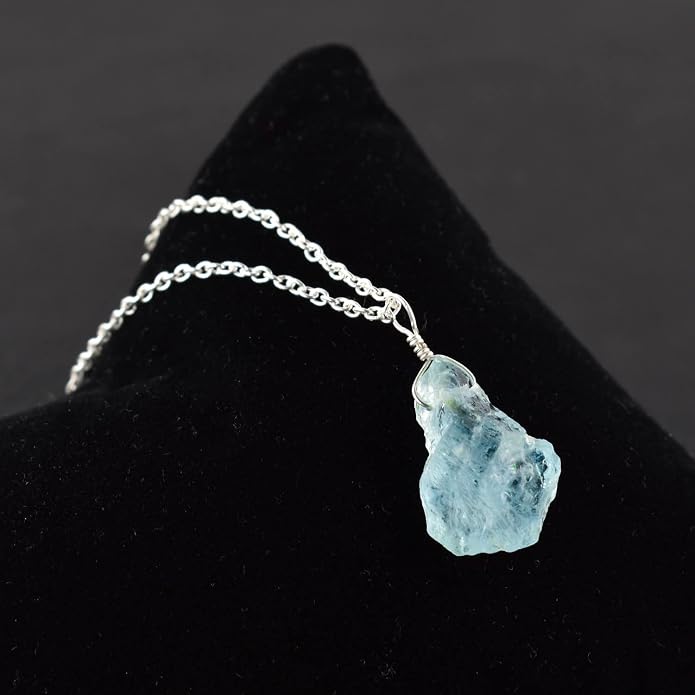 Raw Gemstone Dainty Pendant Necklace for Women, Natural Birthstone Handmade Jewelry, Healing Chakra Crystal, Silver Plated Chain 18" Birthday Gift for Her