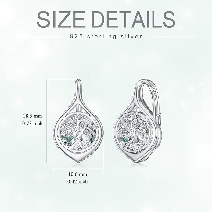 WINNICACA Leverback Earrings for Women 925 Sterling Silver Tree of Life Earrings Dangle Drop Turquoise Moonstone Moss Agate Heart Jewelry Gifts for Women Her Wife Anniversary Birthday Gifts