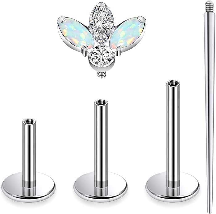 16G Astm F136 Titanium Internal Thread Flat Back Earrings Nose Studs Tragus Forward Helix Conch Cartilage Lobe Earrings Stud Medusa Labret Monroe Lip Ring Piercing Jewelry For Women Men