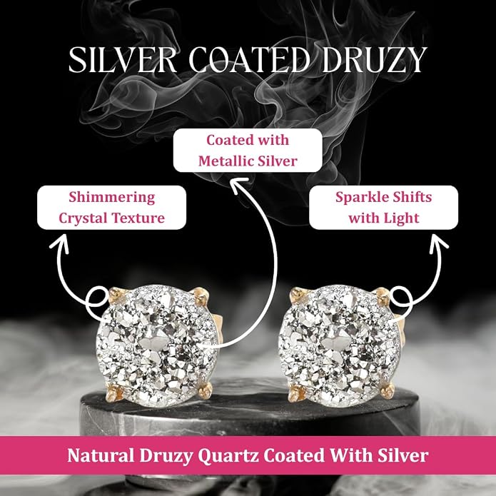 Gempires Gemstone Druzy Stud Earrings for Women 14k Gold Plated Handmade Prong Set Studs Raw Crystal Hypoallergenic Jewelry Minimalist Every Ocassion Gift
