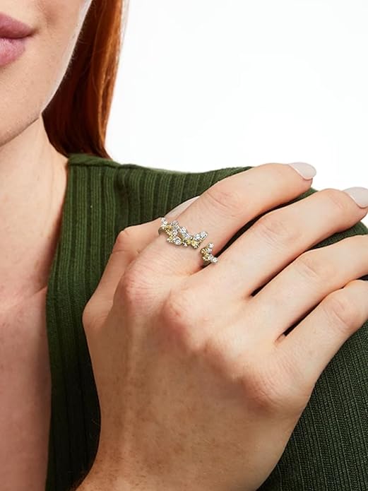 Moissanite Flower/Butterfly/Star Pretty Open Ring for Women, Adjustable Ring, Solid 925 Sterling Silver with Gold Plated, Stackable Ring, Birthday Valentines Anniversary Mothers Day Ideal Gift for Her