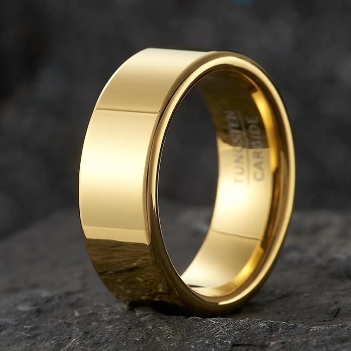 Classic Flat Band - 8mm Wide High-Polish Tungsten Wedding Ring for Men & Women