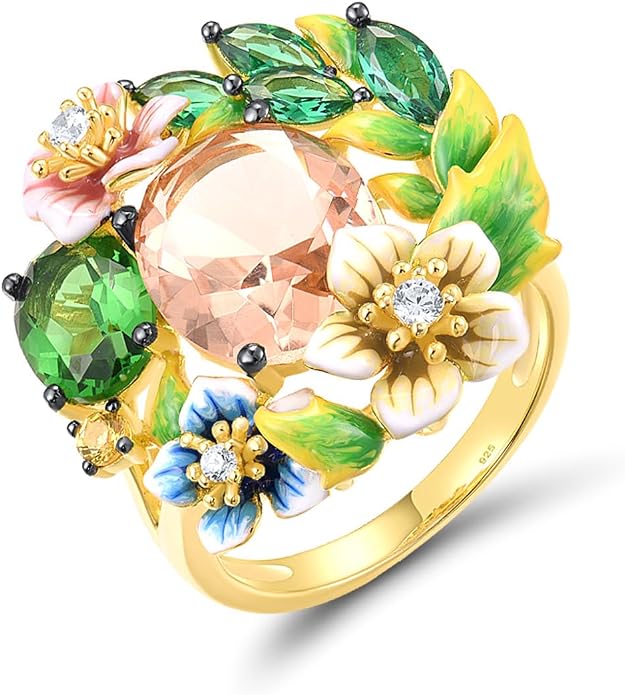 Santuzza 925 Sterling Silver Enamel Flower Ring for Women