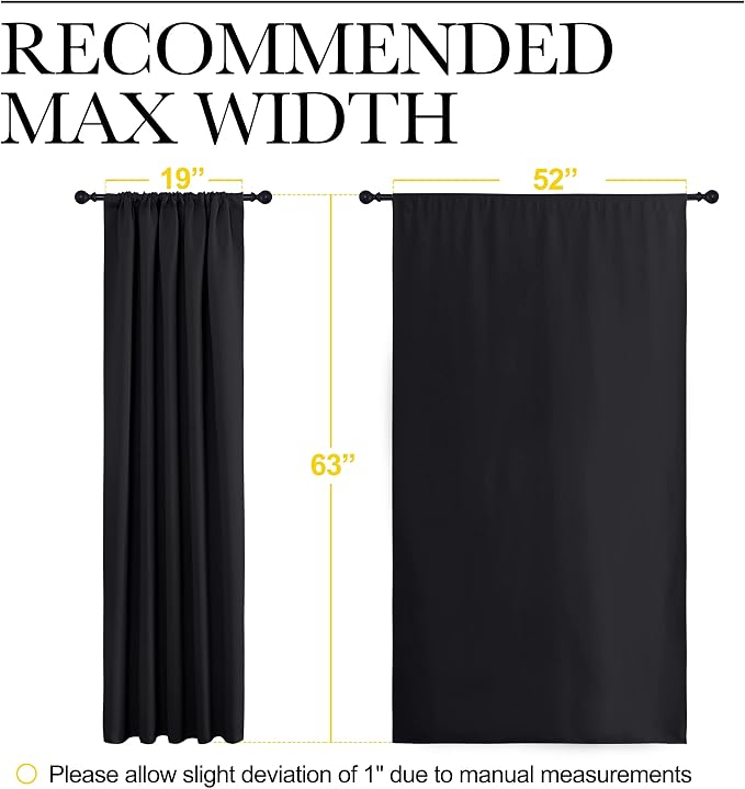 NICETOWN Black Out Window Curtains - Solid Home Decor Thermal Insulated Blackout Drapes/Draperies for Bedroom, Privacy Assured Window Treatment (2 Panels, 52 inches Wide by 63 inches Long)