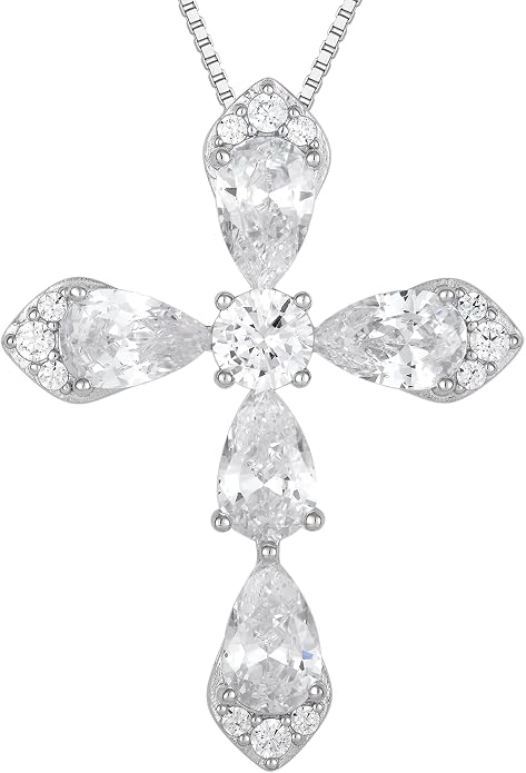 STARCHENIE Sterling Silver Cross Necklace for Women Crucifix Pendant with Birthstone Dainty Religious Jewelry Gift for Her, 18 Inch Chain