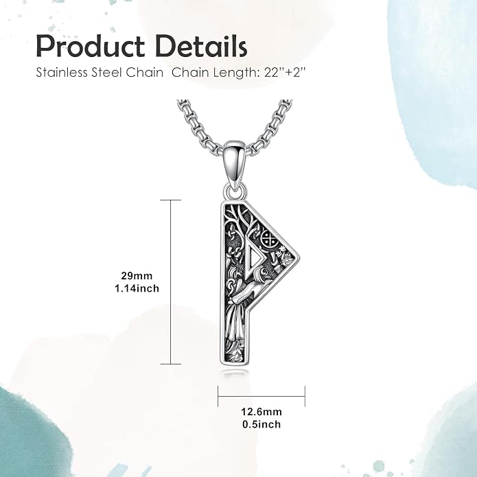 Viking Necklace 925 Sterling Silver Viking Rune Letter Pendant Norse Jewelry Gifts for Men Father