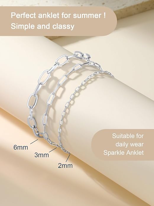 ChainsPro Stainless Steel Waterproof Anklet for Women, Adjustable Non Tarnish Layered Anklets, Trendy Dainty Cuban Link Ankle Bracelet Beach Jewelry Gifts for Swimming & Daily Wear (8.5+2 inches)