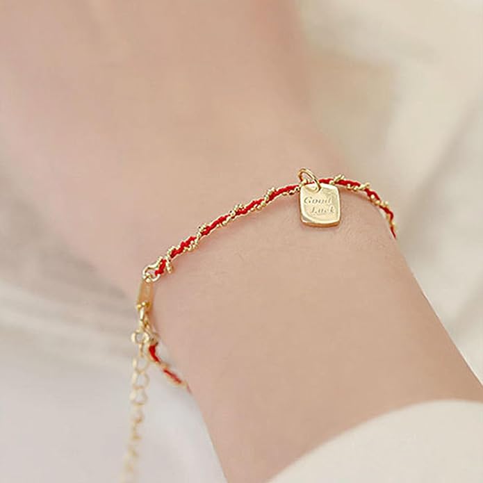 Lucky Red String Protection Bracelets for Women Men 925 Sterling Silver 14K Gold Plated Adjustable Gold Chain Red String Bracelet Red Braided Initial Strand Bracelet Handmade Jewelry for Couple Daughter Birthday Jewelry Gifts