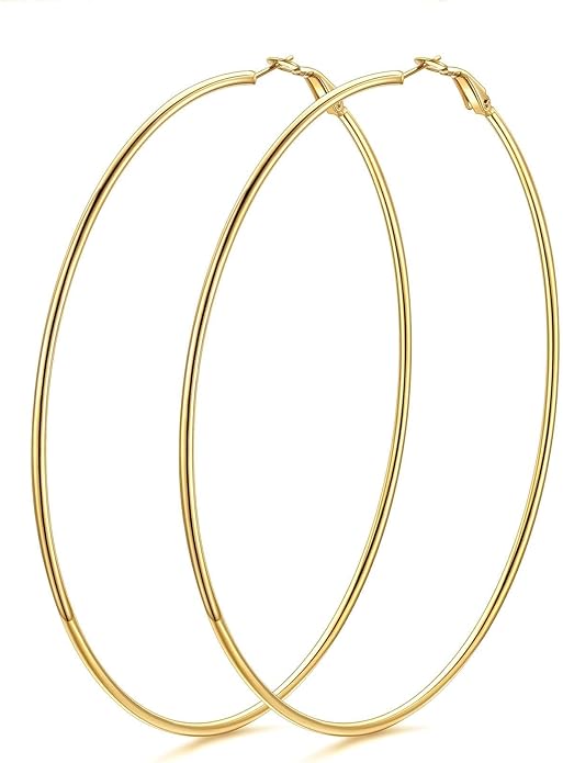 KeyStyle Gold Hoop Earrings for Women, Stainless Steel Hoops Earring Lightweight Loops, 2 mm Thick Hypoallergenic Circle Endless Thin Hoop (20/30/40/50/60/70/80/90/mm)
