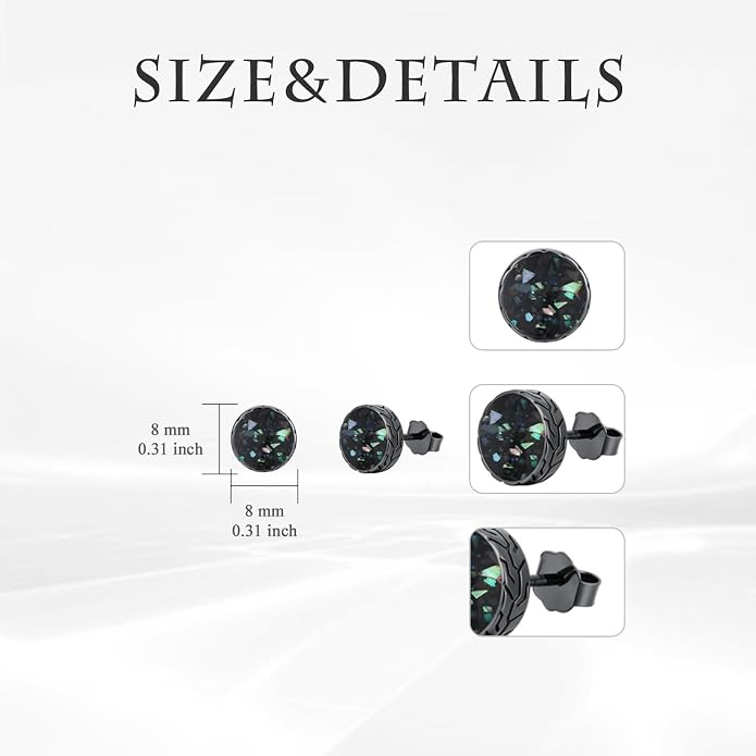 Black Stud Earrings Abalone Shell/Black Onyx/Malachite/Turquoise Round Earrings Jewelry Mothers Day Birthday Gifts for Men Women