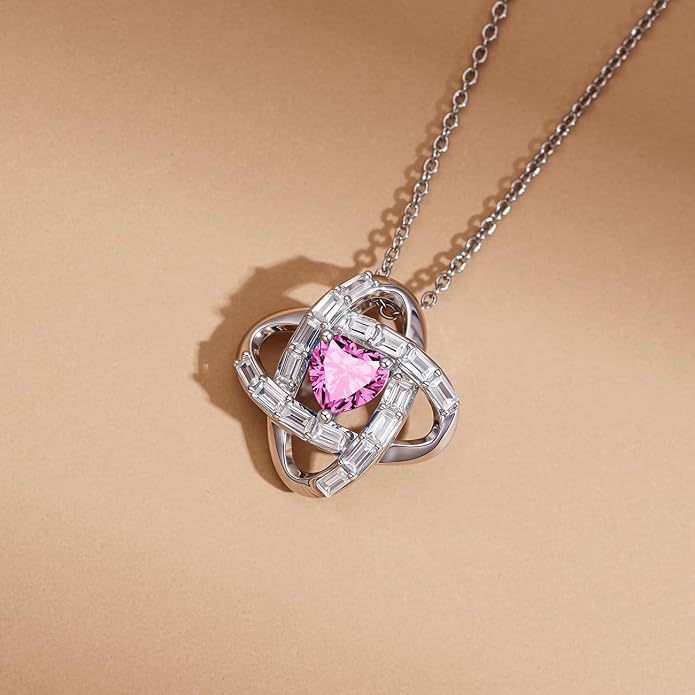 Birthstone Necklace for Women, S925 Sterling Silver Jewelry Gifts, White Gold Plated Love Knot Pendant, Anniversary Birthday Vanlentine Day's Gifts for Grandma, Wife, Mom and Sister