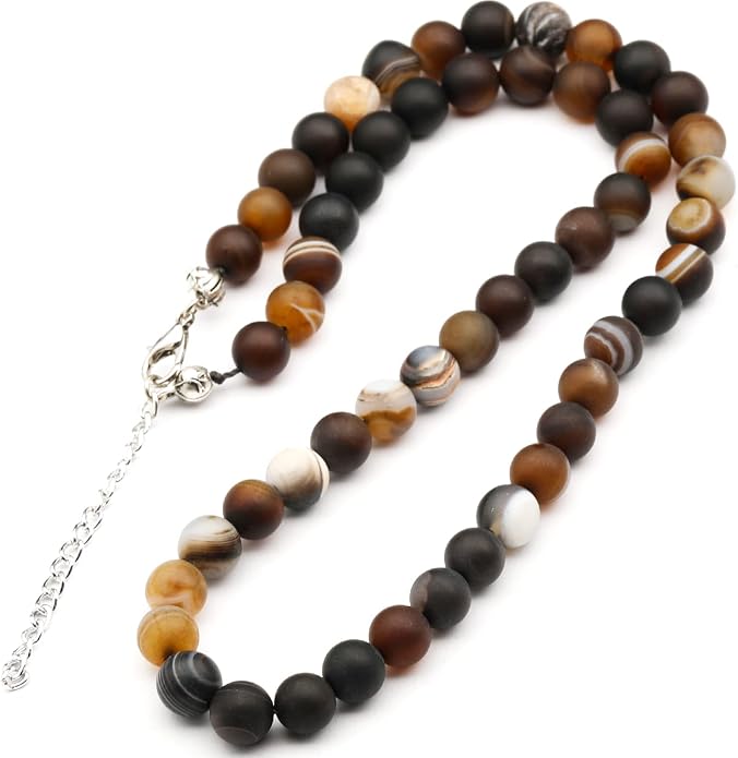 Natural Gemstone Beaded Choker Necklace | 8mm Handmade Adjustable Jewelry for Men & Women | Chakra Balancing Crystal Necklace | Spiritual Gift | Macrame Cord with Extender