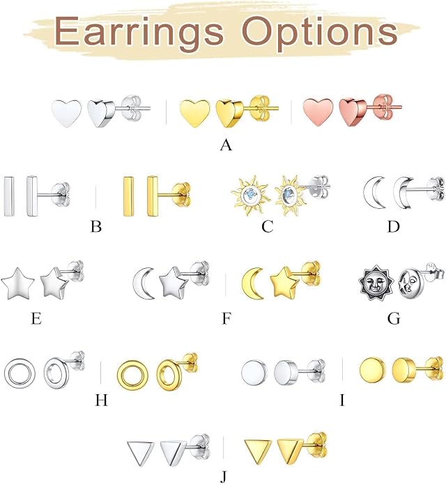 ChicSilver 925 Sterling Silver Earrings Dainty Bar/Circle/Triangle/Star/Ball Stud Earrings for Women with Gift Box, Hypoallergenic Earrings for Sensitive Ears