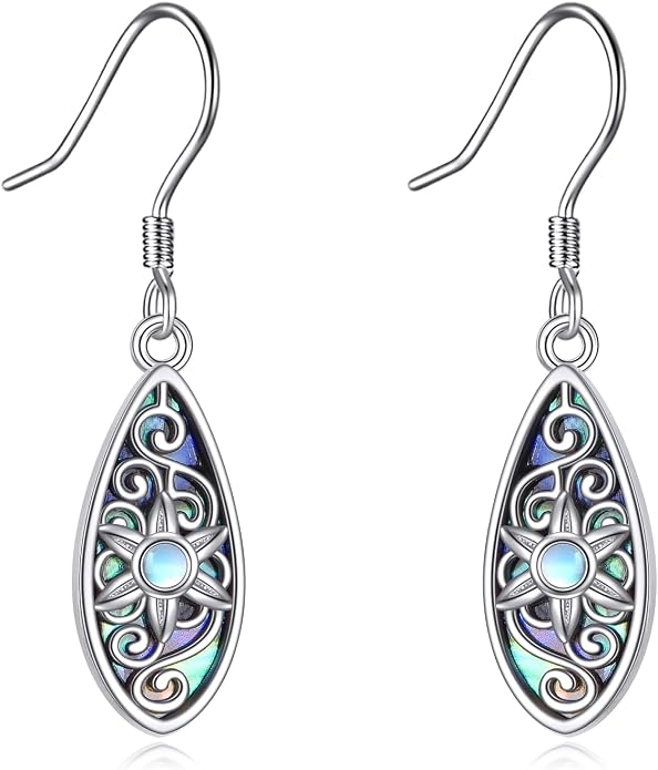 TIGER RIDER Abalone Shell Dangle Earrings 925 Sterling Silver Moonstone Filigree Jewelry Gifts for Women Birthday