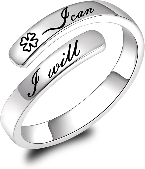BEILIN 925 Sterling Silver Inspirational Jewelry Rings Adjustable Ring Personality Encouragement Gift for Teens Women