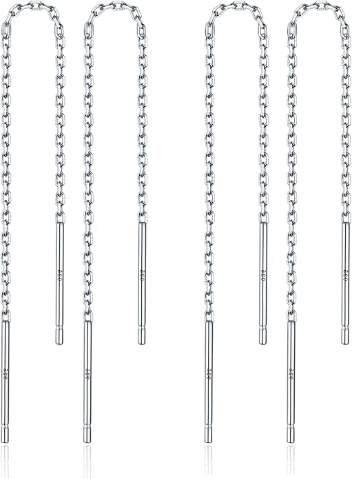 2 Pairs S925 Sterling Silver Chain Threader Earrings For Women Bar Wrap Threader Dangle Drop Earrings Lightweight Minimalist Hypoallergenic Earrings Anniversary Jewelry