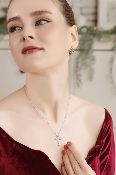 B. BRILLIANT Sterling Silver Baguette-cut AAA Cubic Zirconia Cross Necklace Made for Women