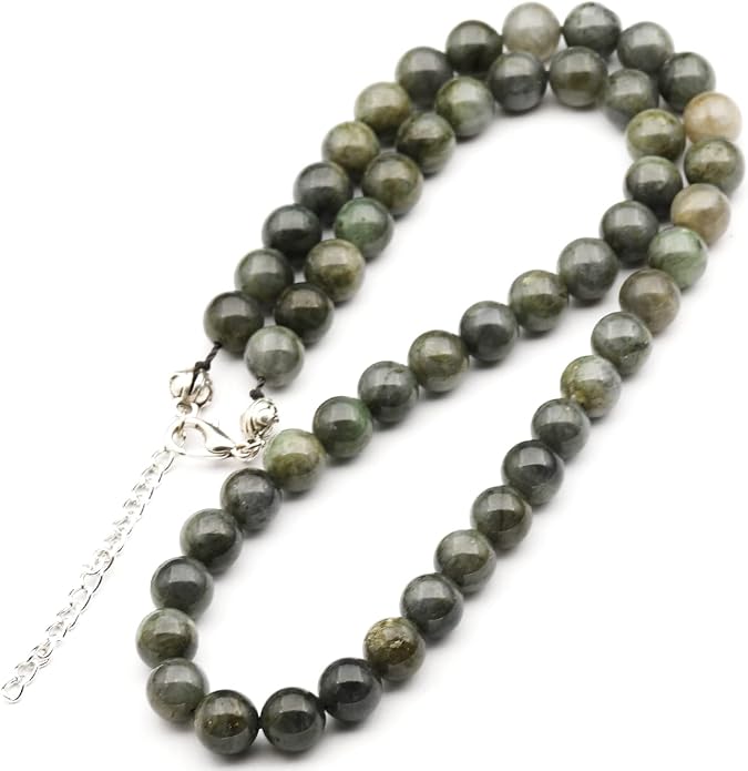 Natural Gemstone Beaded Choker Necklace | 8mm Handmade Adjustable Jewelry for Men & Women | Chakra Balancing Crystal Necklace | Spiritual Gift | Macrame Cord with Extender