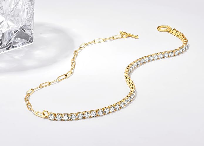 Natural Freshwater Baroque Pearl Necklace 14K Gold Plated Dainty Choker Necklace for Women Girls Snake Chain/Cuban Link/Paperclip/Ball Beaded Chain/Tennis Chain Fashion Jewelry for Gift