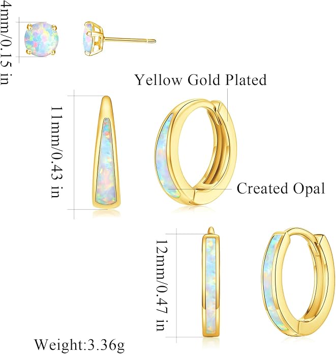 CiNily Opal Earrings Set for Women Hypoallergenic, Opal Stud Huggie Hoop Earrings Silver/Rose Gold Plated Dainty Hoop Huggie Silver Dangle Earring Stacks, Gold Jewelry
