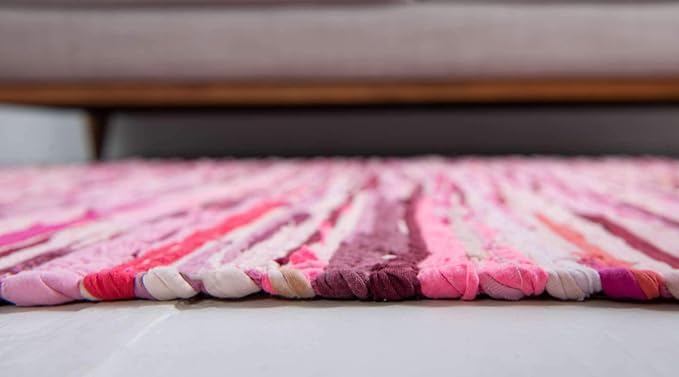 Unique Loom Chindi Cotton Collection Hand Woven Natural Fibers Area Rug_CCH002, 8 ft x 10 ft, Pink/Ivory
