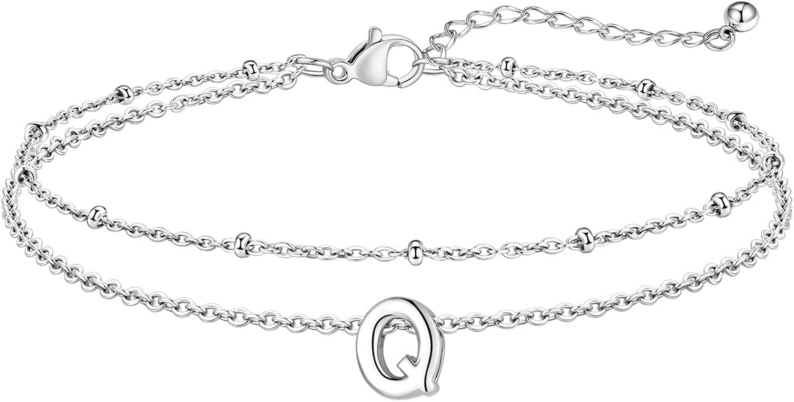FaithHeart Initial Ankle Bracelets for Women, Waterproof 14k Gold Plated Initial Anklets Non Tarnish Stainless Steel Cute Layered Anklet Summer Beach Jewelry