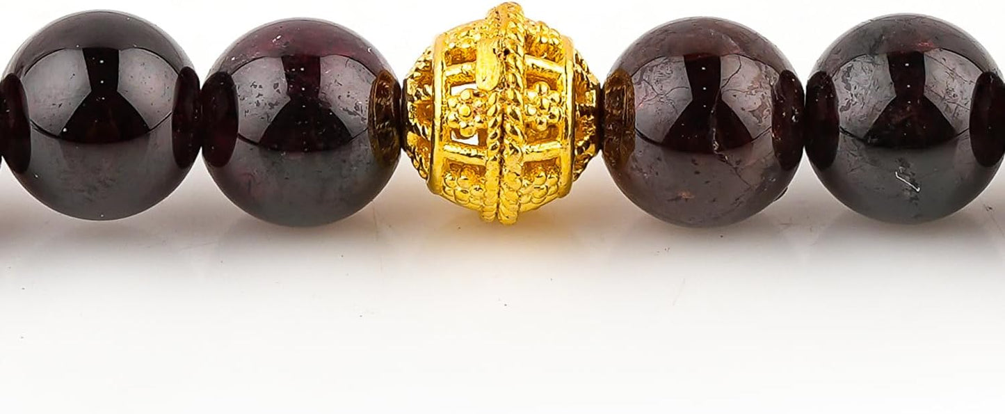 AAA Grade Natural Gemstone Beaded Bracelet, 14K Gold Plated with Evil Charm, Wicca & Reiki Healing Crystals, Handmade Bohemian Jewelry, Christmas Gift for Women (7+1inch)