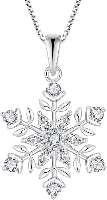 PYNYZ Snowflake Necklace 925 Sterling Silver Snoefalke Birthstone Pendant Christmas Jewelry for Women