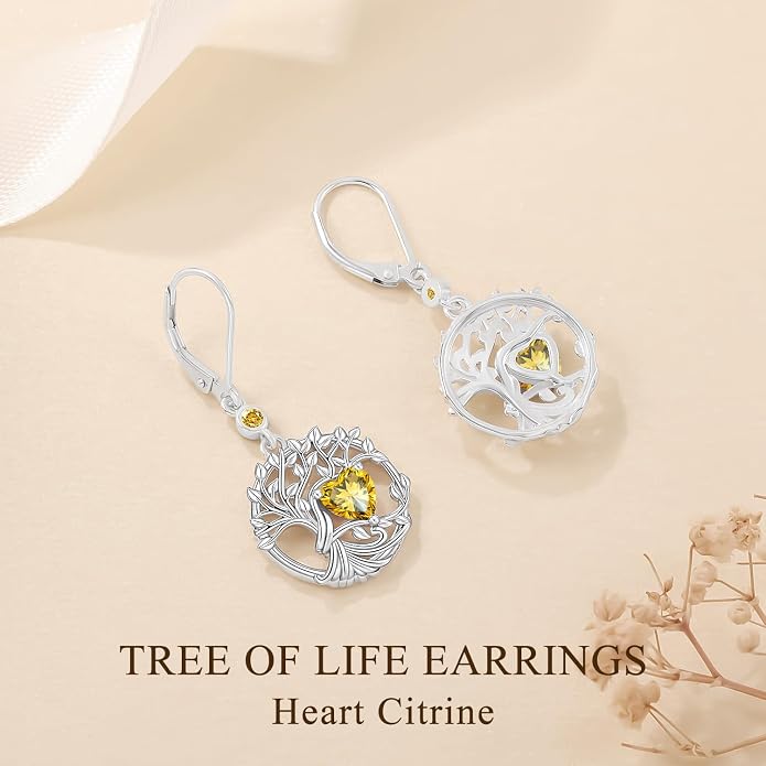 Odinstone 925 Sterling Silver Earrings Tree of Life Teardrop Moonstone Dangle Drop Leverback Earrings for Women