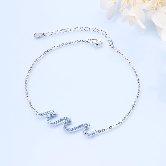 Alphm Wave Anklet for Women S925 Sterling Silver Adjustable Starfish Layered Ocean Beach Sea Ankle Foot Bracelet