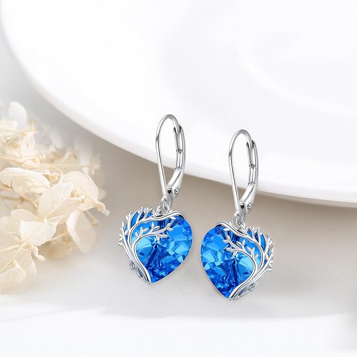 Tree of Life Earrings for Women 925 Sterling Silver Tree of Life Drop Earrings with Heart Crystal Tree of Life Jewelry Birthday Anniversary Party Gifts for Women Girls