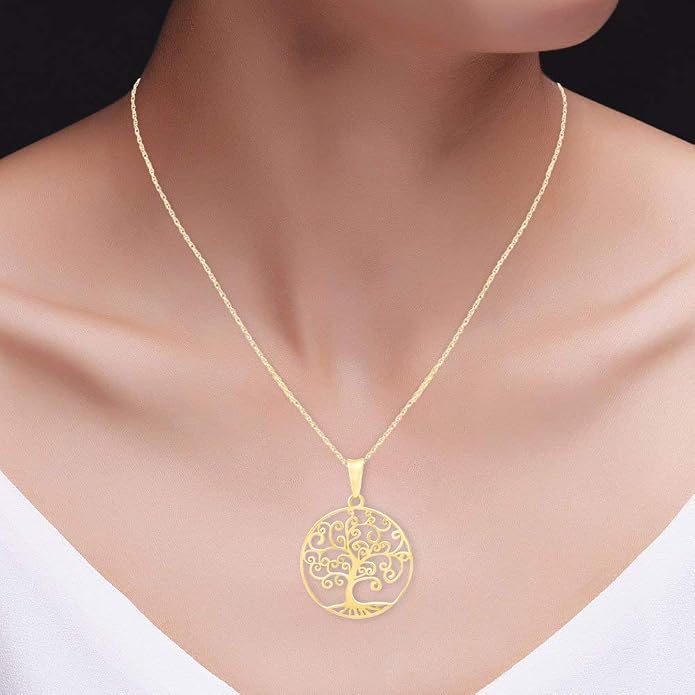 Jewel Zone US Tree of Life Filigree Pendant Necklace 14k Gold Over Sterling Silver
