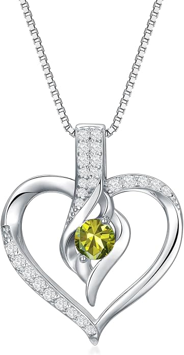 Birthstone Necklace Gifts for Women, 18K Gold-plated Sterling Silver Love Heart Necklace Durable Box Chain Women Jewelry Gifts for Her 20"