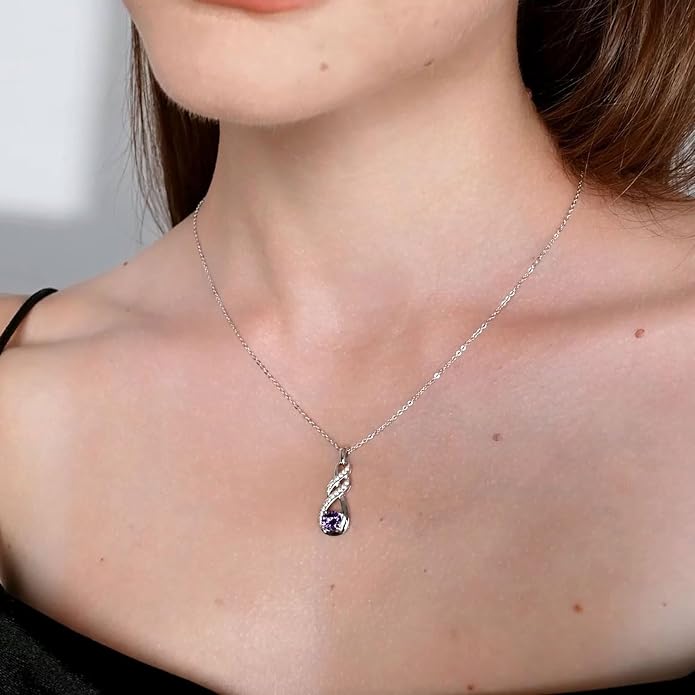 Birthstone Necklaces for Women 925 Sterling Silver Infinity Pendant Created Gemstone Jewelry for Her, 16"+2"