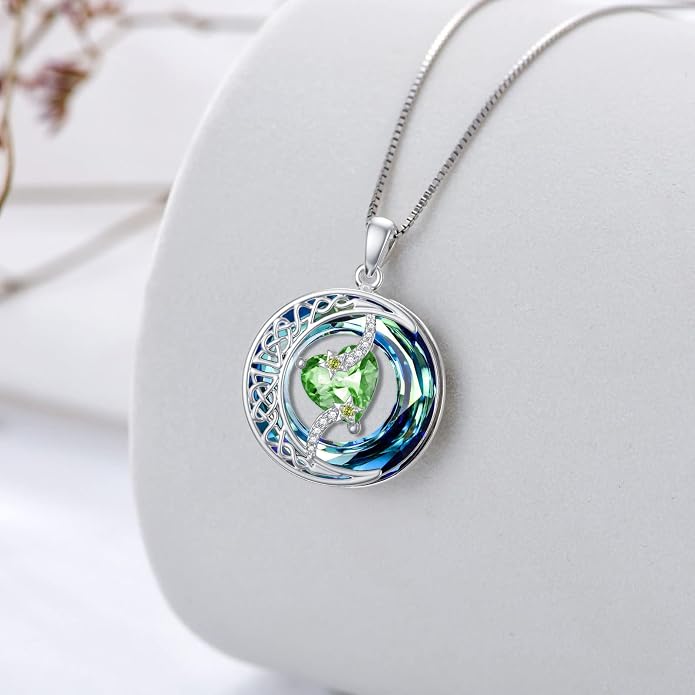 TOUPOP Birthstone Necklace 925 Sterling Silver Moon and Star Pendant Celtic Moon Jewelry with Blue Crystal Anniversary Birthday Gifts for Women Mom Wife Her