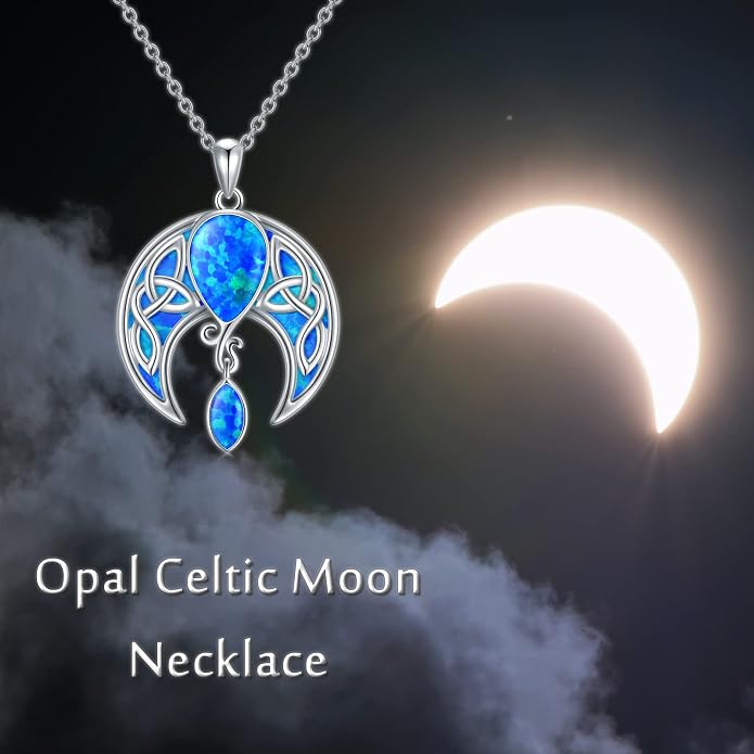 AOBOCO Sterling Silver Celtic Crescent Moon Goddess Pendant Irish Good Luck Necklace with Birthstone Crystal, Celtic Moon Jewelry Gift for Women Mom Wife