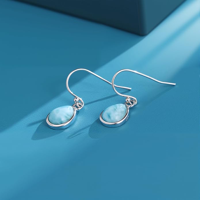 Larimar Dangle Earrings, 925 Sterling Silver Gemstone Larimar Drop Earrings for Women