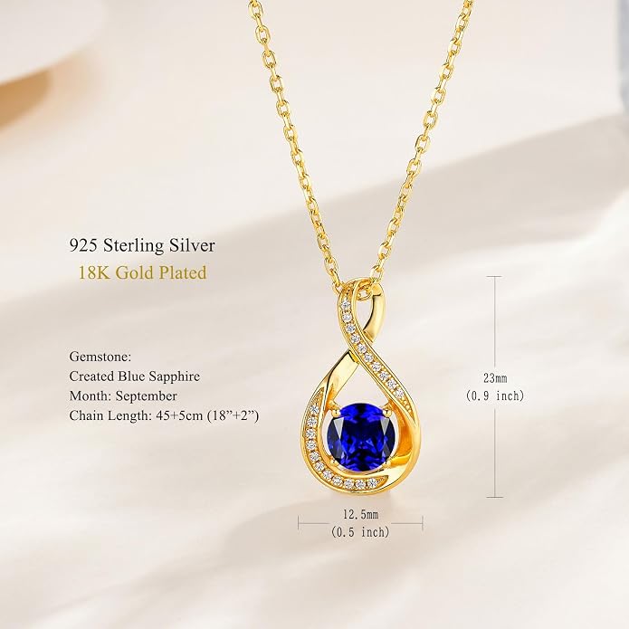 925 Sterling Silver Birthstone Necklace for Women Infinity Necklaces Birthday Anniversary Fine Jewelry Gifts for Mother Women, Adjustable Chain