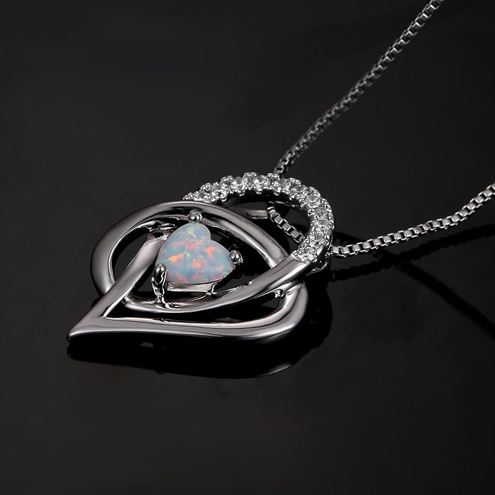 VOLUKA Created Opal/Amethyst/Mystic Topaz Pendant Necklace for Women,18K White/Rose Gold Plated Chain Wedding Engagement Jewelry Gift