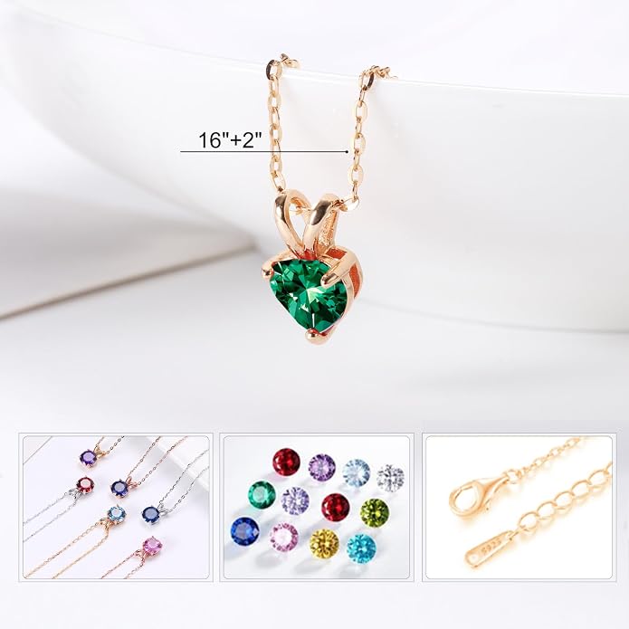 SMILEST Dainty Heart Birthstone Necklace for Women, 925 Sterling Silver Necklace Sparkling Heart Pendant, Anniversary Birthday Gifts for Women Mom Wife Daughter Girlfriend Grandma