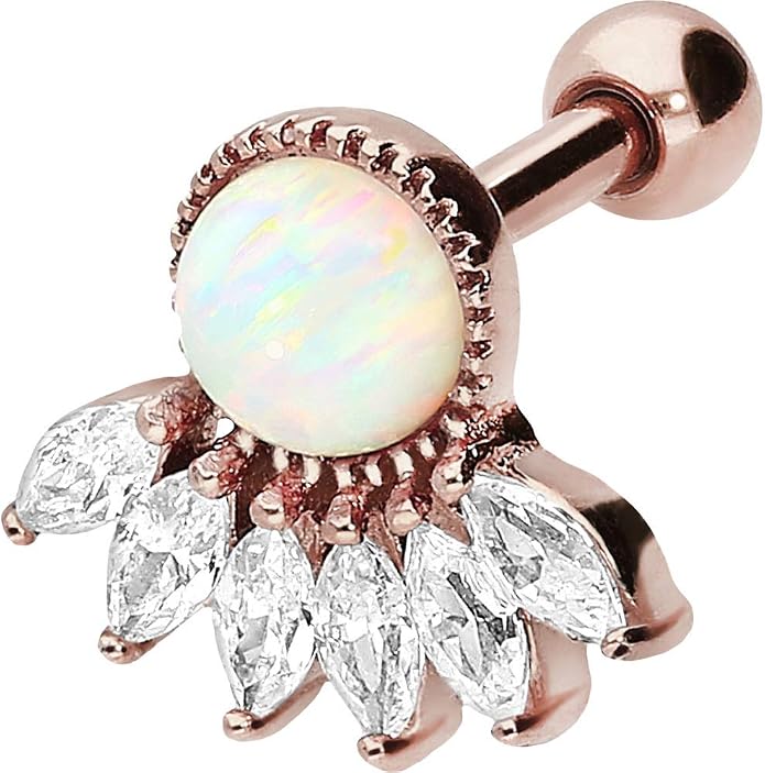 PIERCINGLINE 16G Surgical steel 316L ear piercing jewelry | SETTED CRYSTALS + SYNTHETIC OPAL | Helix Tragus Cartilage Stud earring