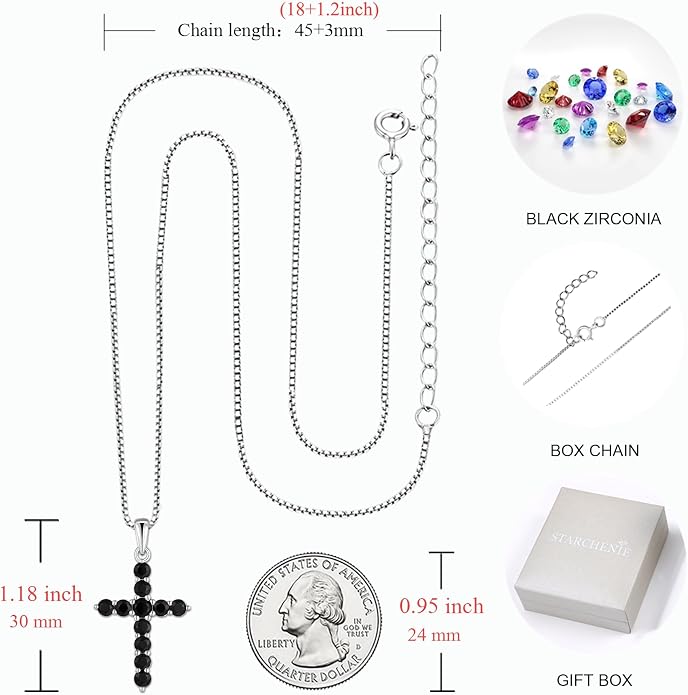 STARCHENIE Cross Necklace Sterling Silver Crucifix Pendant Gemstones Jewelry for Women