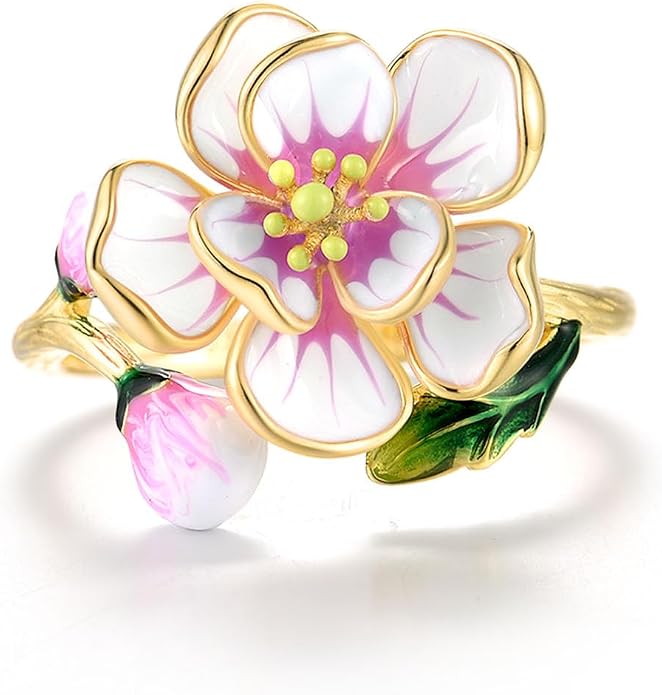 Santuzza 925 Sterling Silver Enamel Flower Statement Ring for Women