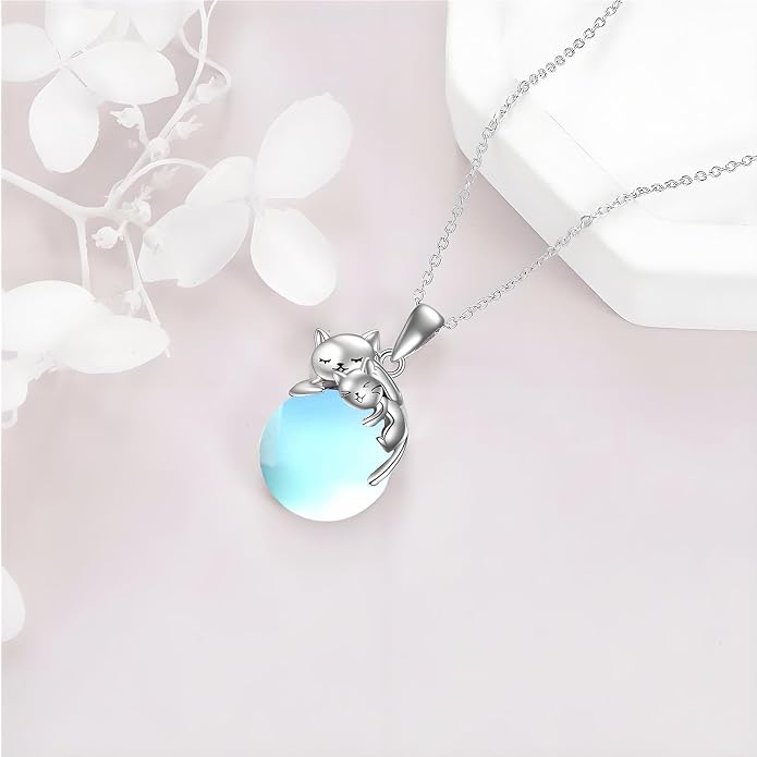 Cat Necklace Sterling Silver Cat Zircon Pendant Gothic Jewelry for Women Animal Lovers Gifts