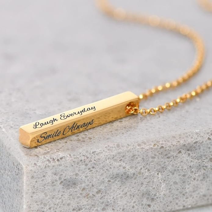 MeMoShe Custom Name Necklace Personalized 3D Engraved Bar 18K Gold Plated Customized Name Jewelry with Adjustable Chain Charm Birthday Gifts for Women Men