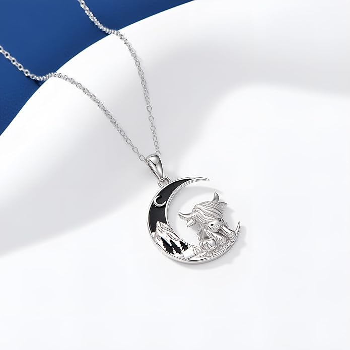 Highland Cow Gifts for Women 925 Sterling Silver Highland Cow Birthstone Necklace Fluffy Cow Jewelry Gifts Birthday Christmas